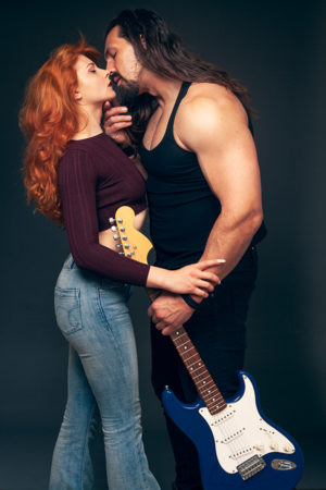 Book cover stock photo of rock star and woman about to kiss
